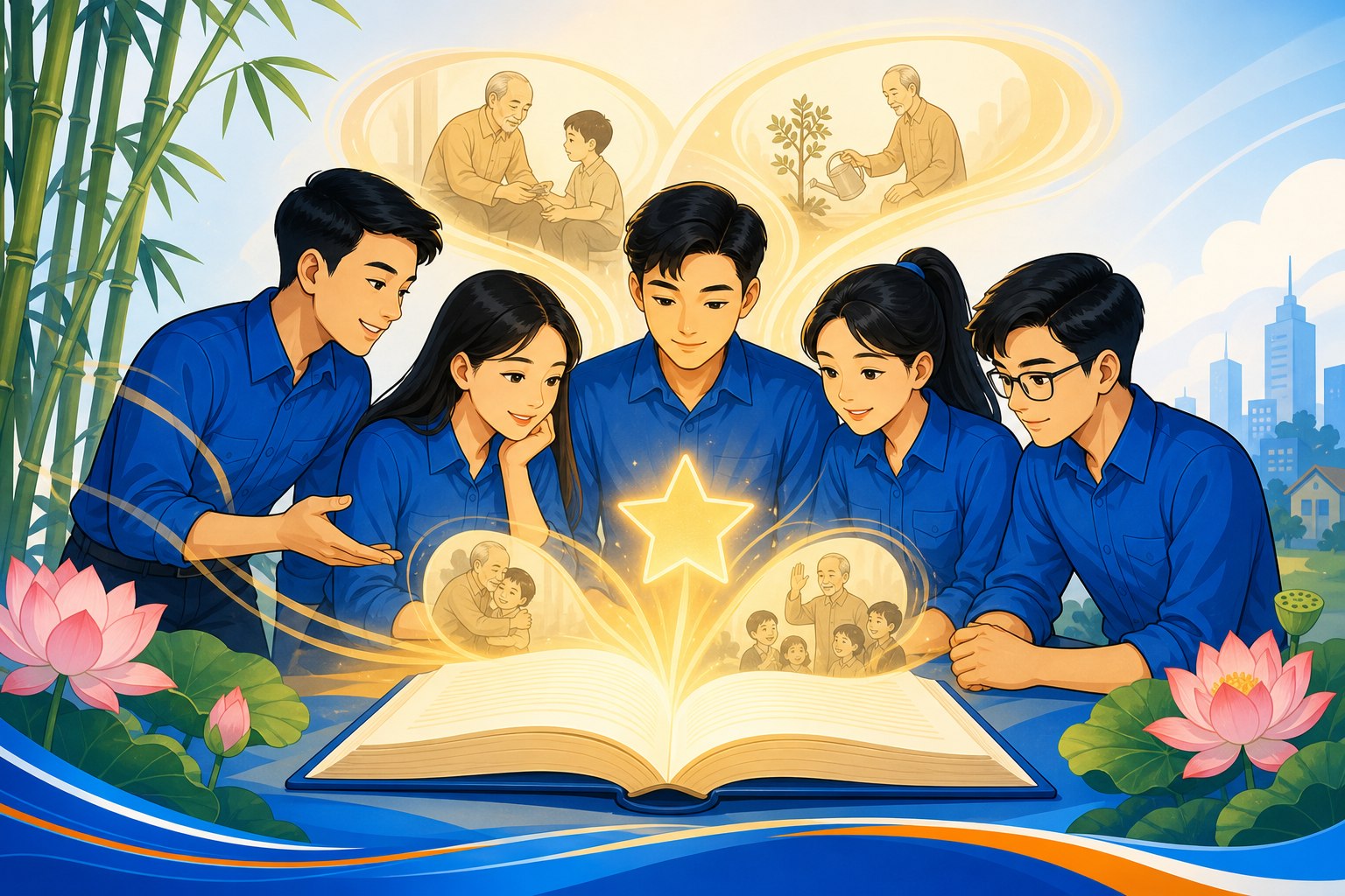 Hình ảnh Bác Hồ và tuổi trẻ học tập, làm theo lời Bác